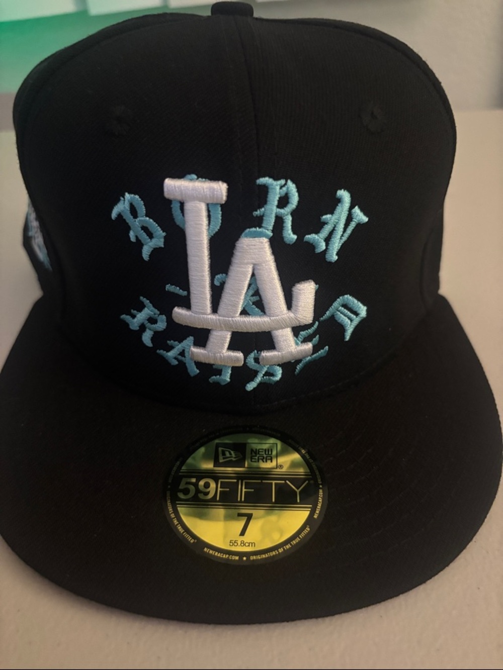 New Era Black & Aqua LA Embroidered 59FIFTY Fitted Cap size 7